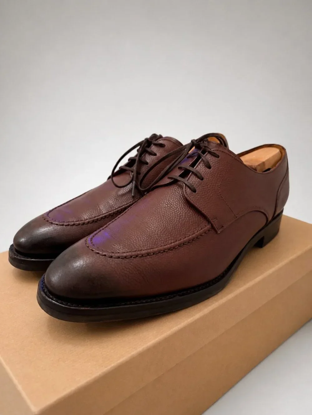 J Fitzpatrick Men's Brown Pebbled Grain Leather Derby Shoes Sz 8.5 E